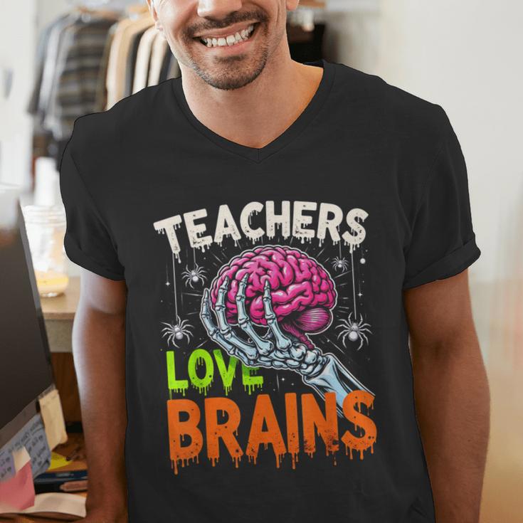 Teachers Love Brains Halloween 2025 Skeleton Costume Men's V-Neck T-Shirt, funny gift Teachers Love Brains Halloween 2025 Skeleton Costume Men's V-Neck T-Shirt, funny gift