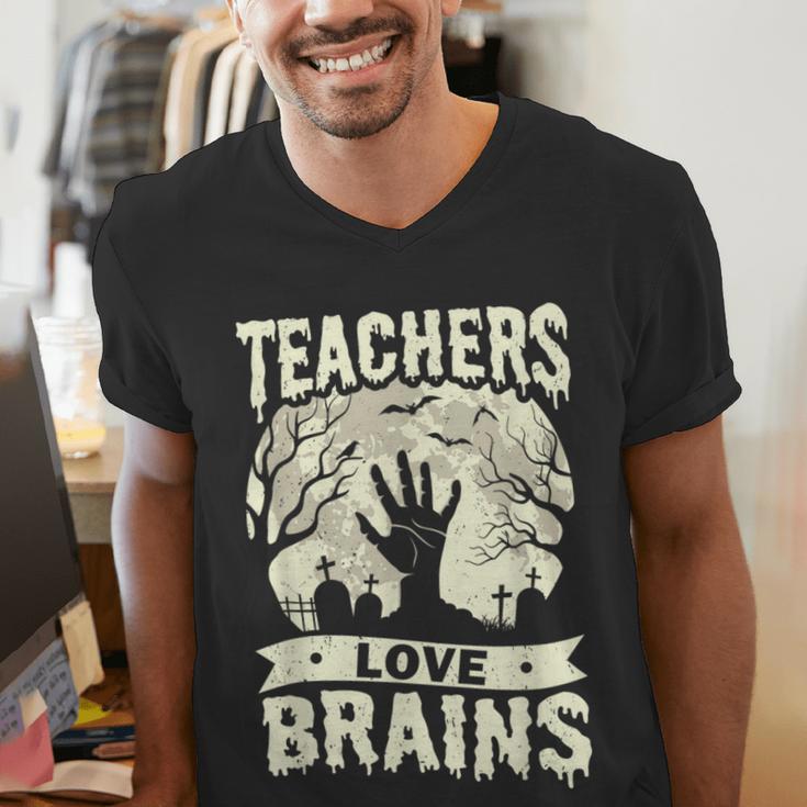 Teachers Love Brains Halloween Costume Boo Trick Teach Men's V-Neck T-Shirt, funny gift Teachers Love Brains Halloween Costume Boo Trick Teach Men's V-Neck T-Shirt, funny gift