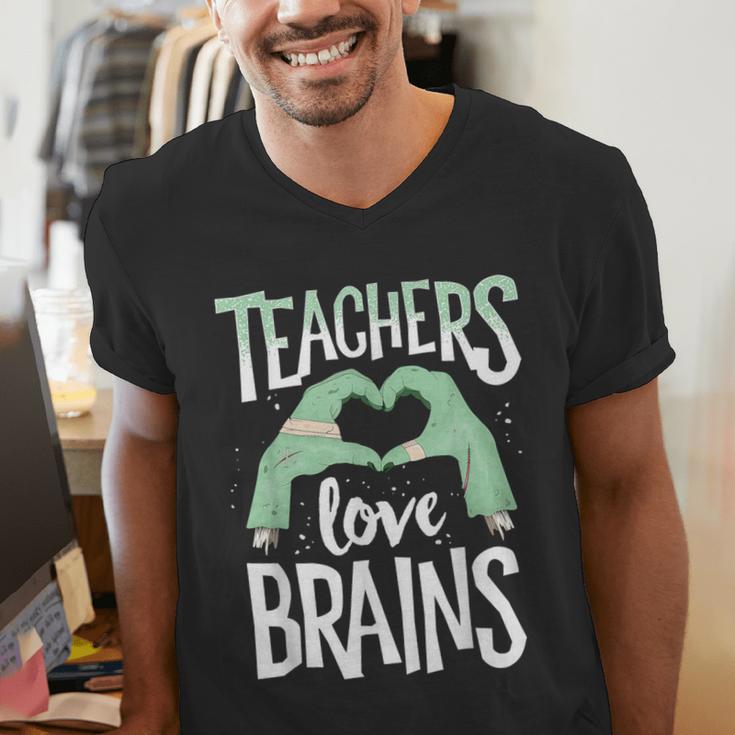 Teachers Love Brains Halloween Costume Trick Treat Zombie Men's V-Neck T-Shirt, funny gift Teachers Love Brains Halloween Costume Trick Treat Zombie Men's V-Neck T-Shirt, funny gift