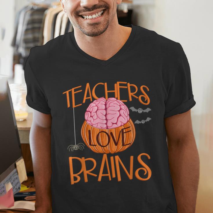 Teachers Love Brains Halloween T-Shirt For Men Women Men's V-Neck T-Shirt, funny gift