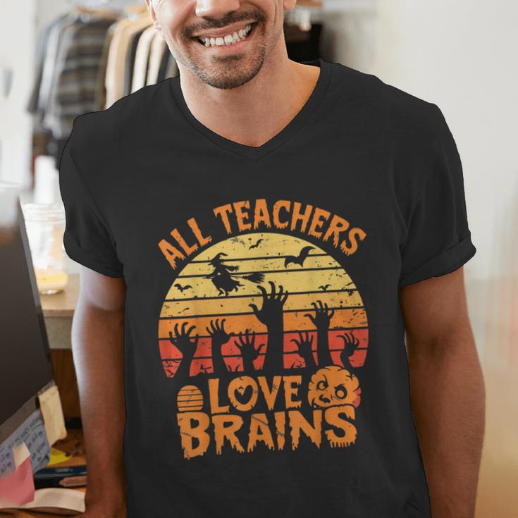 All Teachers Love Brains Teachers Halloween Teacher Men's V-Neck T-Shirt, funny gift All Teachers Love Brains Teachers Halloween Teacher Men's V-Neck T-Shirt, funny gift