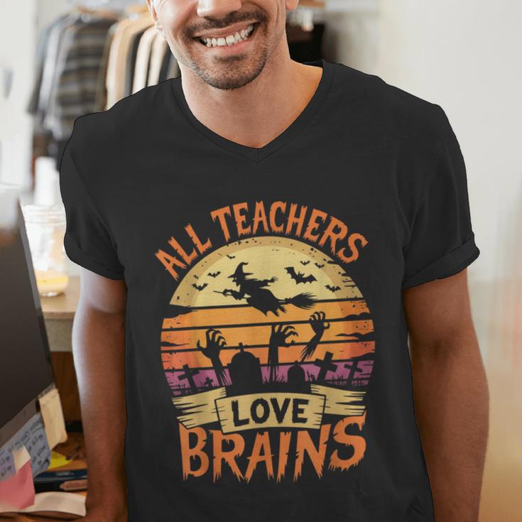 All Teachers Love Brains Halloween Teacher Men's V-Neck T-Shirt, funny gift