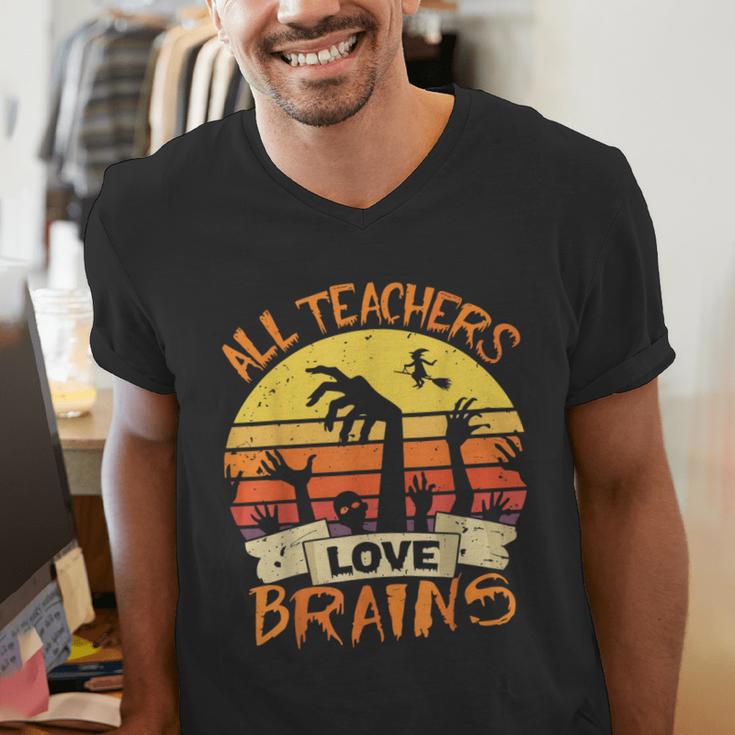 All Teachers Love Brains Shirt Halloween Teachers Men's V-Neck T-Shirt, funny gift All Teachers Love Brains Shirt Halloween Teachers Men's V-Neck T-Shirt, funny gift