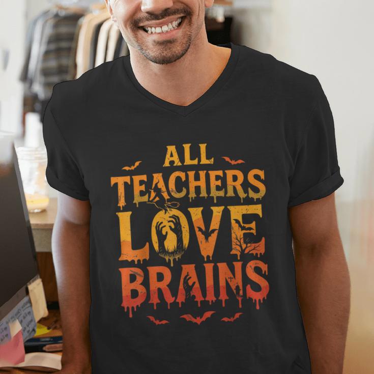 All Teachers Love Brains Shirt Halloween Teacher Men's V-Neck T-Shirt, funny gift