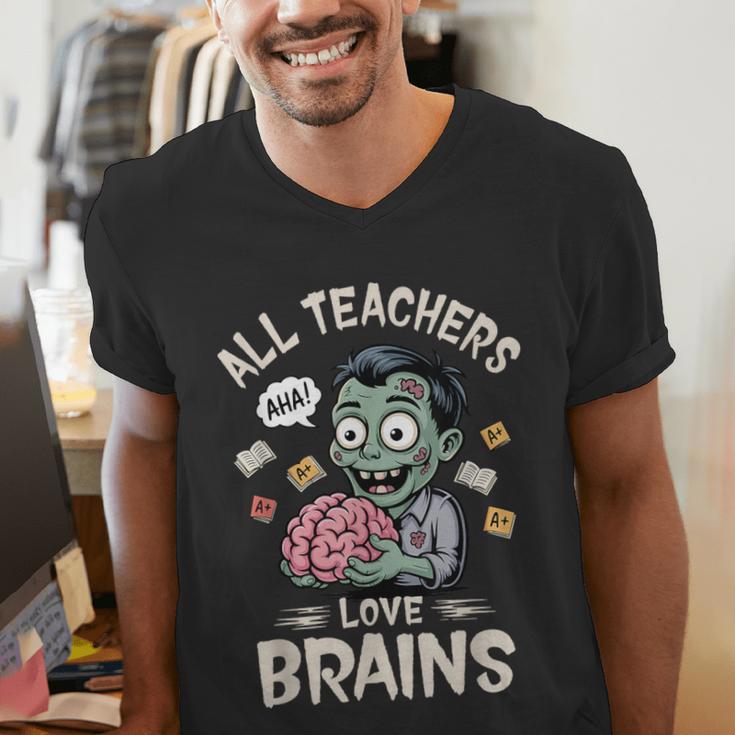 Teachers Love Brains Tee-Shirt Men Women Halloween Teacher Men's V-Neck T-Shirt, funny gift Teachers Love Brains Tee-Shirt Men Women Halloween Teacher Men's V-Neck T-Shirt, funny gift