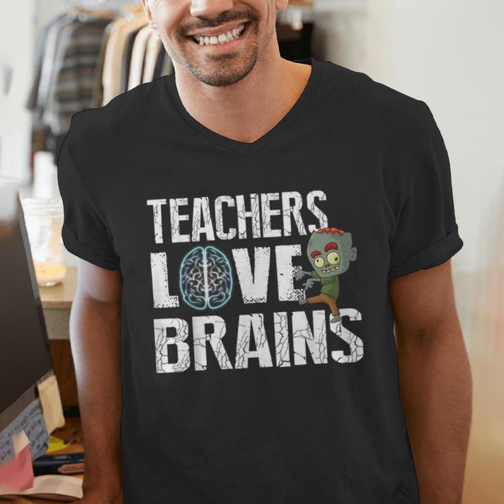 Teachers Love Brains Zombie Halloween Hilarious Men's V-Neck T-Shirt, funny gift Teachers Love Brains Zombie Halloween Hilarious Men's V-Neck T-Shirt, funny gift