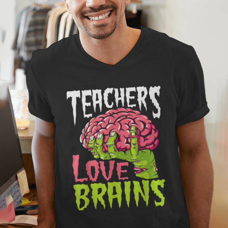 Teachers Love Brains Zombie Teacher Halloween Zombies Men's V-Neck T-Shirt, funny gift