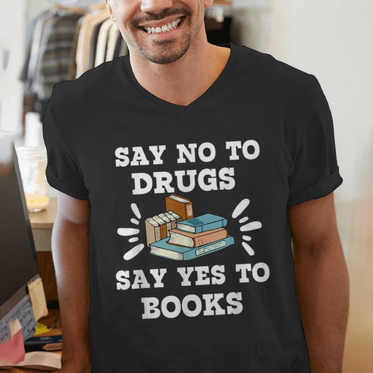 Teachers Red Ribbon Week Say No To Drugs Say Yes To Books Men's V-Neck T-Shirt, funny gift Teachers Red Ribbon Week Say No To Drugs Say Yes To Books Men's V-Neck T-Shirt, funny gift