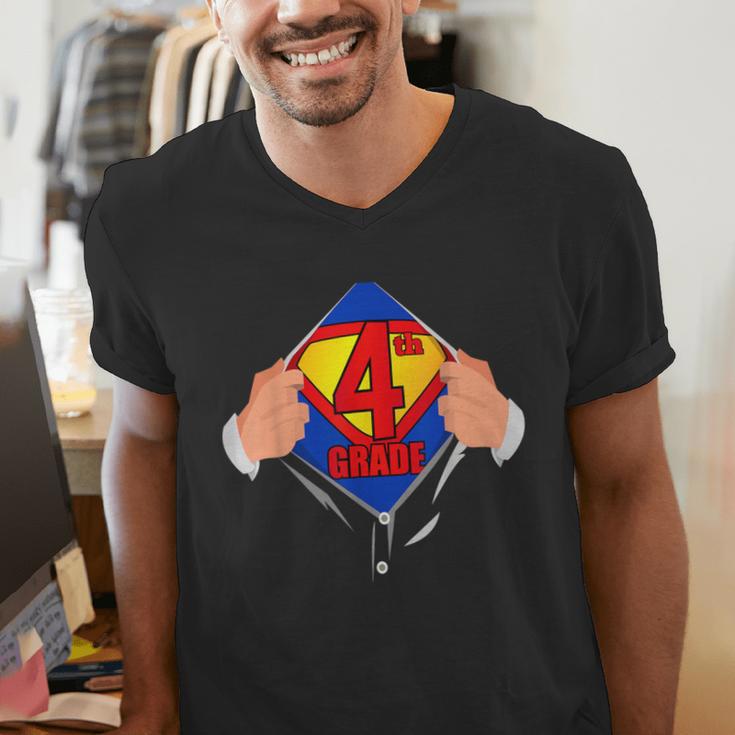 Teachers Are Superheroes 4th Grade Super Teacher Staff Men Women Men's V-Neck T-Shirt, Super Teacher Shirts, 4th Grade Teacher Shirts, funny gift