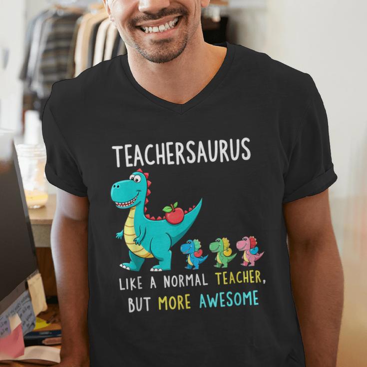 Teachersaurus Like A Normal Teacher But More Awesome Men's V-Neck T-Shirt, funny gift