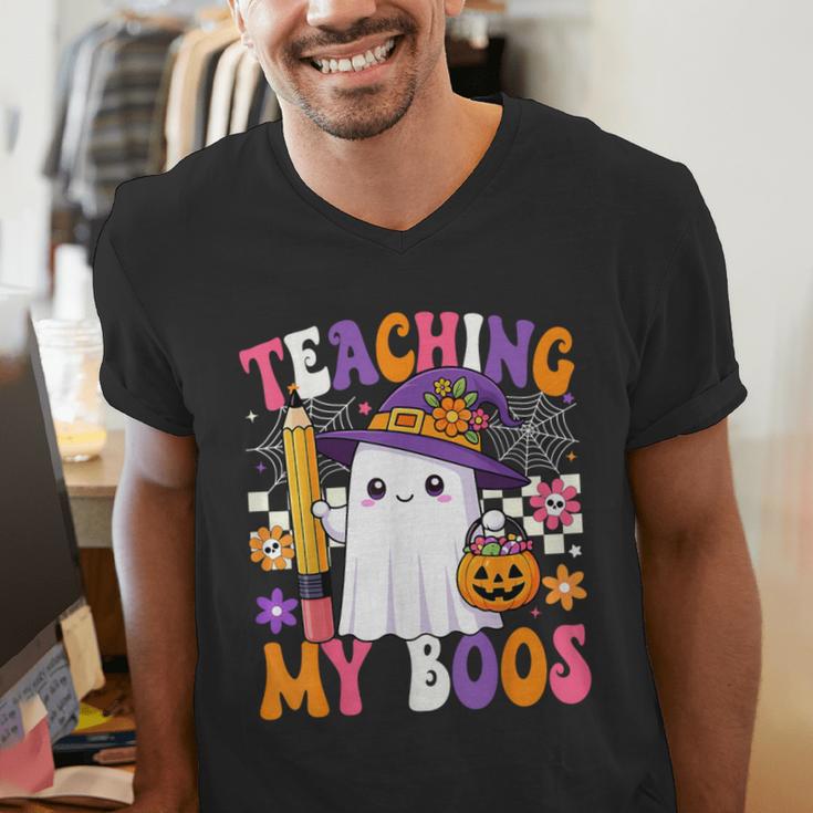 Teaching My Boos Ghost Teacher Cute Pencil Halloween Teacher Men's V-Neck T-Shirt, funny gift Teaching My Boos Ghost Teacher Cute Pencil Halloween Teacher Men's V-Neck T-Shirt, funny gift