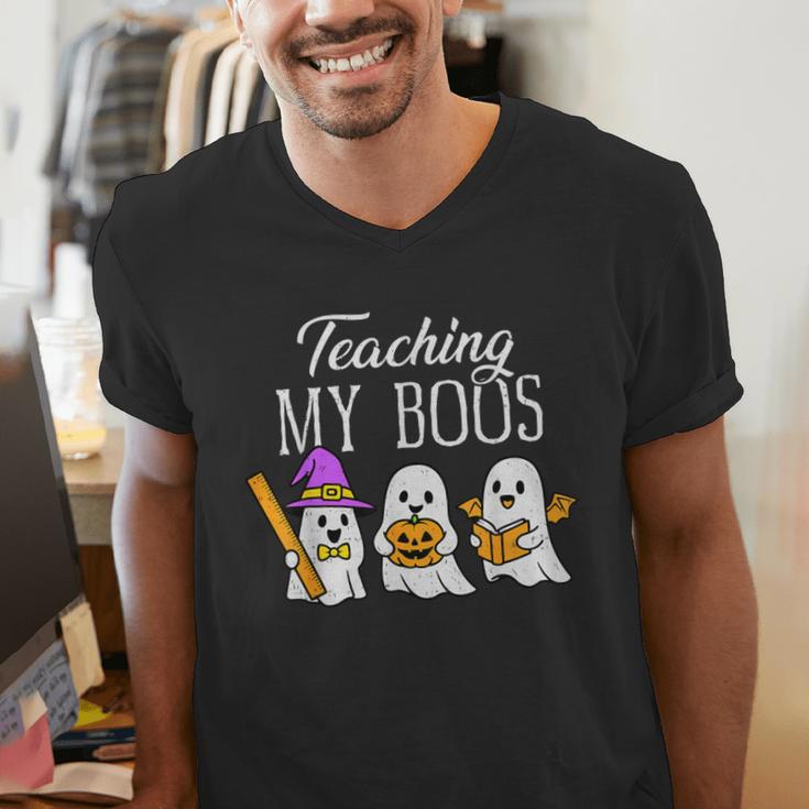 Teaching My Boos Ghost Teacher Halloween Spooky Educator Men's V-Neck T-Shirt, funny gift Teaching My Boos Ghost Teacher Halloween Spooky Educator Men's V-Neck T-Shirt, funny gift
