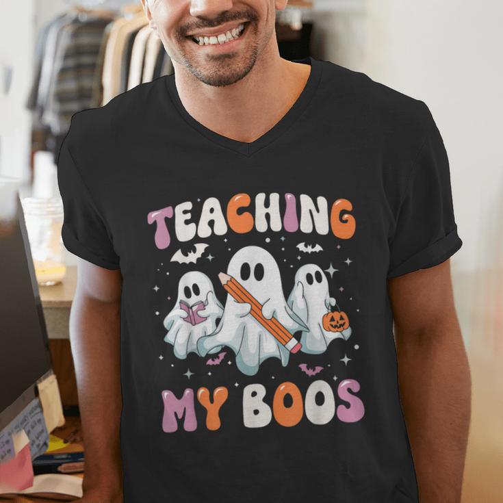 Teaching My Boos Teacher Cute Ghost Teacher Halloween Men's V-Neck T-Shirt, funny gift Teaching My Boos Teacher Cute Ghost Teacher Halloween Men's V-Neck T-Shirt, funny gift