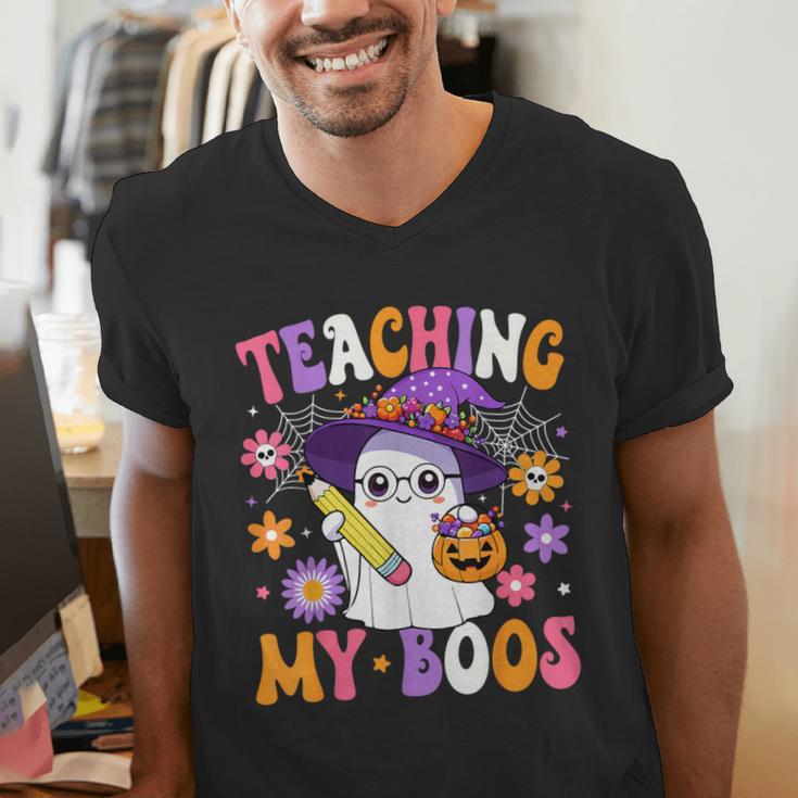 Teaching My Boos Teacher Ghost Teach Halloween Teacher Men's V-Neck T-Shirt, funny gift Teaching My Boos Teacher Ghost Teach Halloween Teacher Men's V-Neck T-Shirt, funny gift
