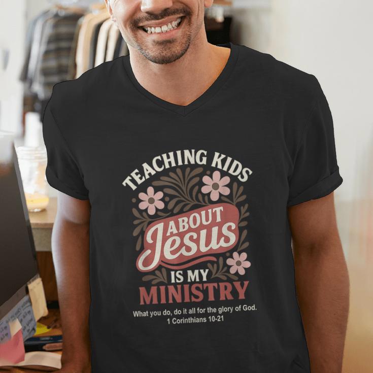 Teaching Kids About Jesus Is My Ministry Christian Teacher Men's V-Neck T-Shirt, funny gift Teaching Kids About Jesus Is My Ministry Christian Teacher Men's V-Neck T-Shirt, funny gift