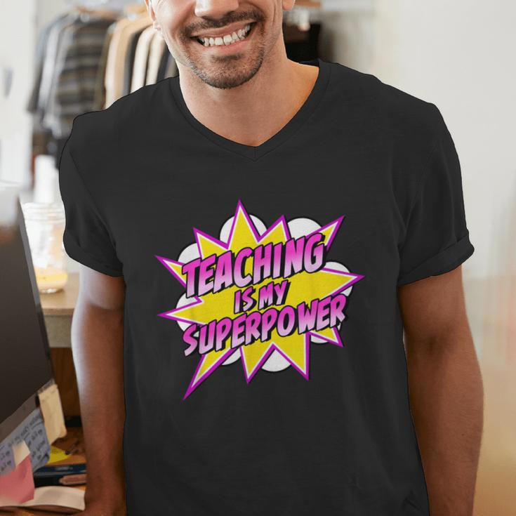 Teaching Is My Superpower Retro Comic Super Teacher Men's V-Neck T-Shirt, Super Teacher Shirts, funny gift Teaching Is My Superpower Retro Comic Super Teacher Men's V-Neck T-Shirt, Super Teacher Shirts, funny gift