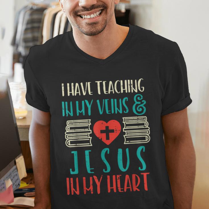 Teaching In My Veins Jesus In My Heart God Christian Teacher Men's V-Neck T-Shirt, funny gift Teaching In My Veins Jesus In My Heart God Christian Teacher Men's V-Neck T-Shirt, funny gift