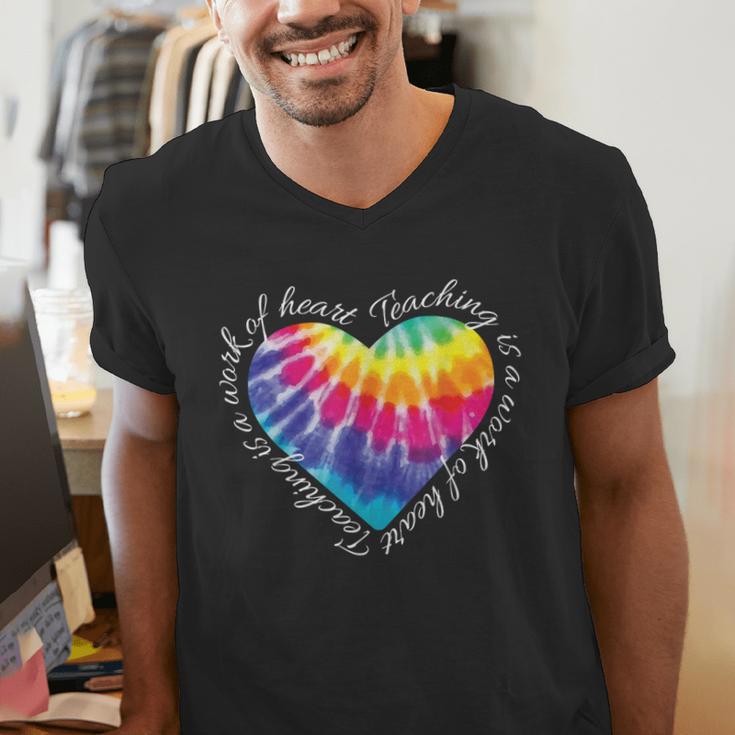 Teaching Is a Work Of Heart Tie Dye Hippie For Teacher For Men Women Girls Kids Men's V-Neck T-Shirt, funny gift