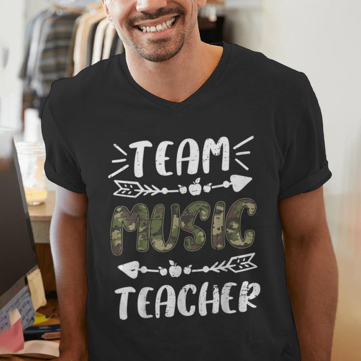 Team Music Teacher Camo Teacher Student Back To School Men's V-Neck T-Shirt, funny gift