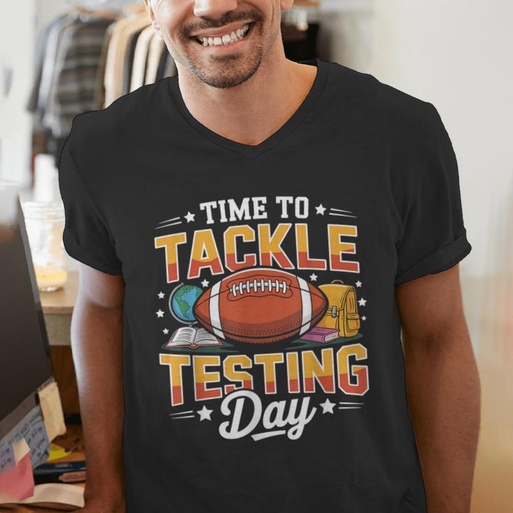 Test Day State Football Tackle Testing Day Sports Teacher Men's V-Neck T-Shirt, funny gift