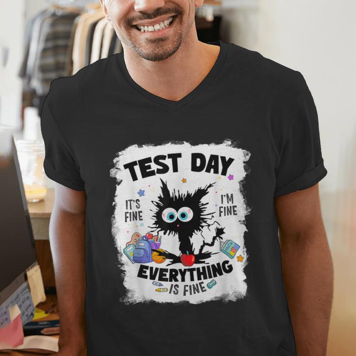 Test Day Stressed Cat Teacher Student Kids Testing Day Men's V-Neck T-Shirt, funny gift Test Day Stressed Cat Teacher Student Kids Testing Day Men's V-Neck T-Shirt, funny gift