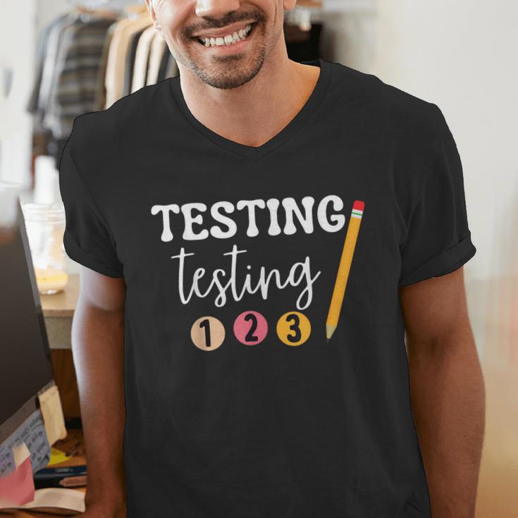 Testing Testing 123 Cute Math Teacher Student Test Day Men Women Girls Kids Men's V-Neck T-Shirt, funny gift Testing Testing 123 Cute Math Teacher Student Test Day Men Women Girls Kids Men's V-Neck T-Shirt, funny gift