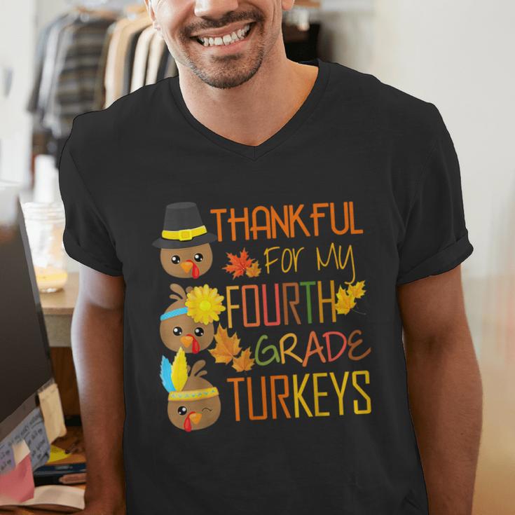 Thankful For My 4th Grade Turkey Thanksgiving Turkey Teacher Men's V-Neck T-Shirt, 4th Grade Teacher Shirts, funny gift Thankful For My 4th Grade Turkey Thanksgiving Turkey Teacher Men's V-Neck T-Shirt, 4th Grade Teacher Shirts, funny gift