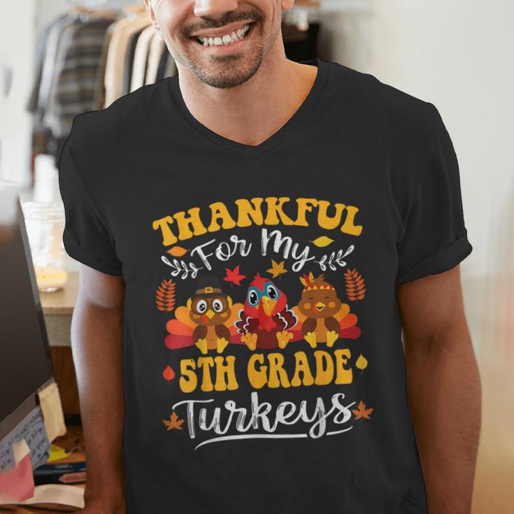 Thankful For My 5th Grade Turkeys Thanksgiving Teacher Fall Men's V-Neck T-Shirt, funny gift