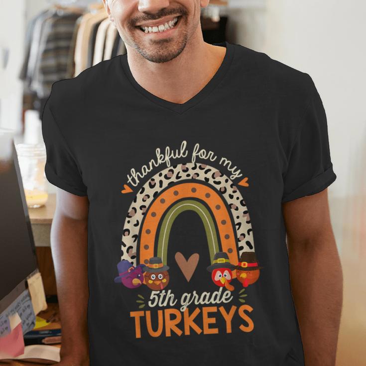 Thankful For My 5th Grade Turkeys Thanksgiving Teacher Men's V-Neck T-Shirt, funny gift