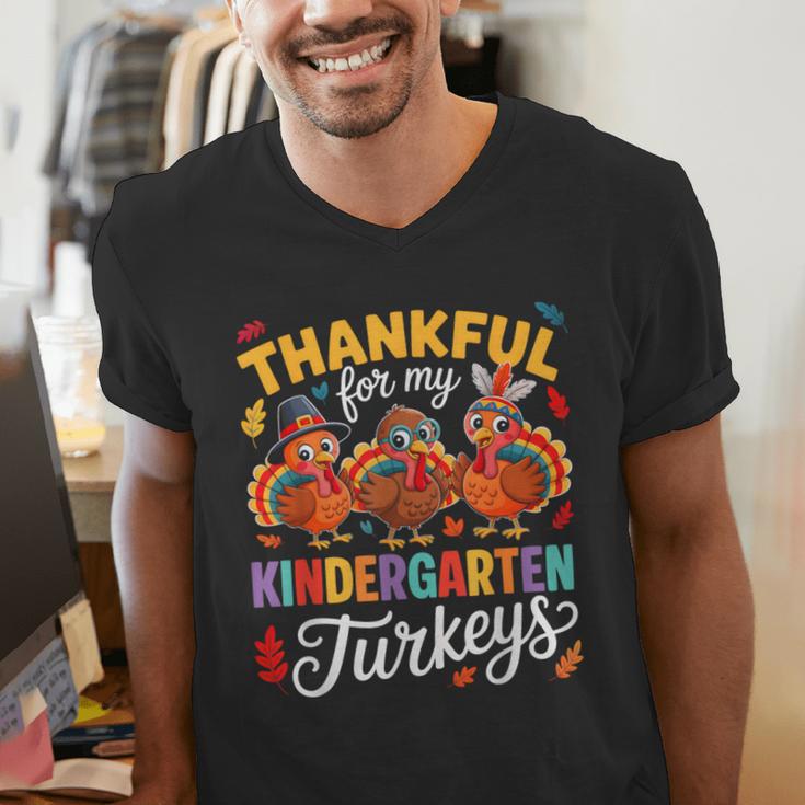Thankful For My Kindergarten Turkeys Thanksgiving Teacher Men's V-Neck T-Shirt, funny gift Thankful For My Kindergarten Turkeys Thanksgiving Teacher Men's V-Neck T-Shirt, funny gift