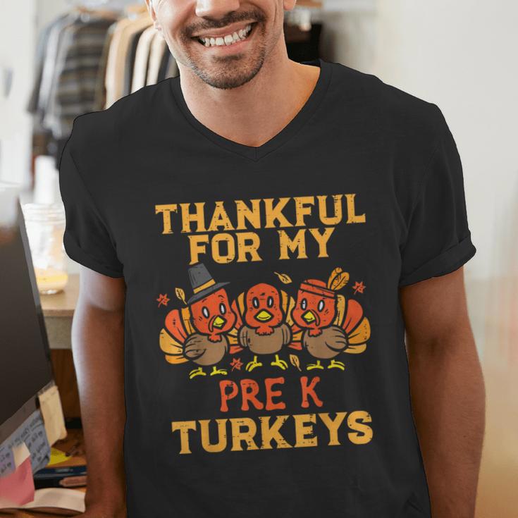 Thankful For My Pre K Turkeys Teacher Thanksgiving Men Women Men's V-Neck T-Shirt, funny gift