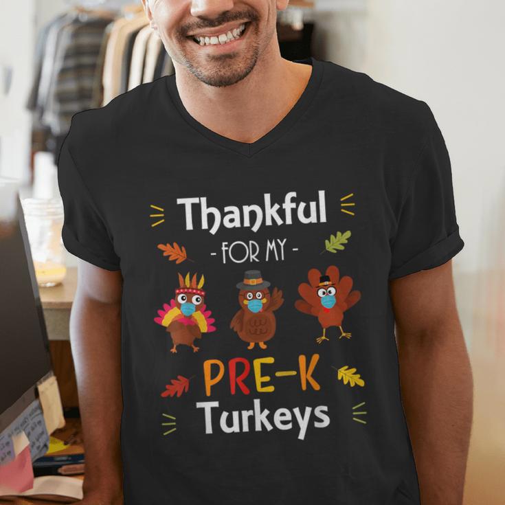 Thankful For My Prek Turkeys In Masks Thanksgiving Teacher For Men Women Men's V-Neck T-Shirt, funny gift
