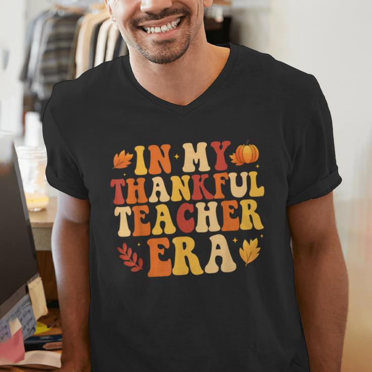 In My Thankful Teacher Era Autumn Thanksgiving Fall Season Men's V-Neck T-Shirt, funny gift In My Thankful Teacher Era Autumn Thanksgiving Fall Season Men's V-Neck T-Shirt, funny gift