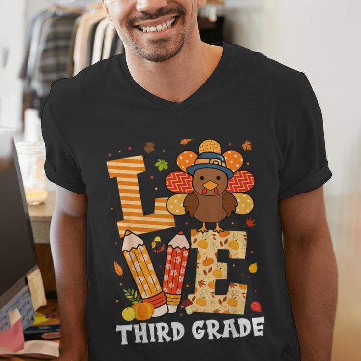 Thanksgiving Love Third Grade Teacher Turkey Autumn Fall Men Women Girls Kids Men's V-Neck T-Shirt, funny gift Thanksgiving Love Third Grade Teacher Turkey Autumn Fall Men Women Girls Kids Men's V-Neck T-Shirt, funny gift