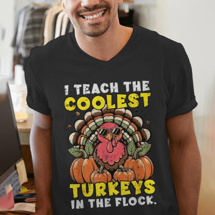 Thanksgiving I Teach Coolest Turkeys Teacher Fall Women Men Men's V-Neck T-Shirt, funny gift