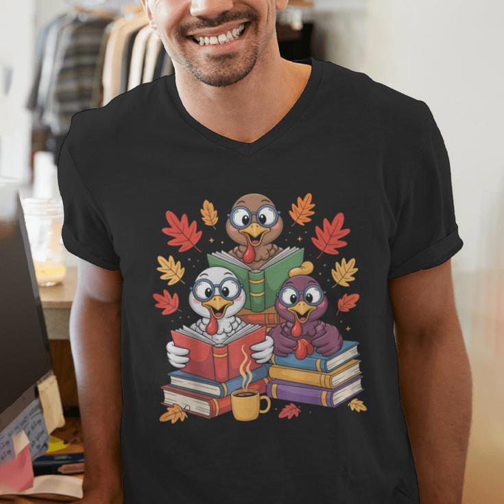 Thanksgiving Teacher Books Turkey Reading Book Men's V-Neck T-Shirt, funny gift Thanksgiving Teacher Books Turkey Reading Book Men's V-Neck T-Shirt, funny gift