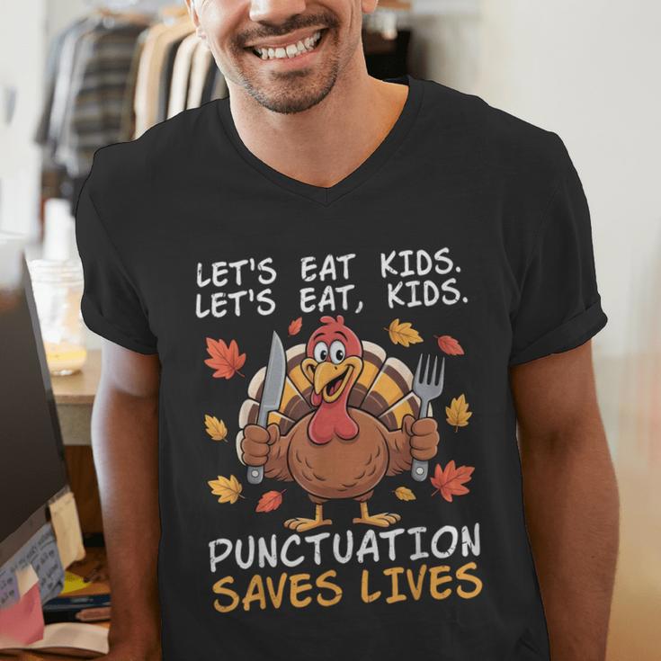 Thanksgiving Teacher Turkey Lets Eat Kids Punctuation Men's V-Neck T-Shirt, funny gift