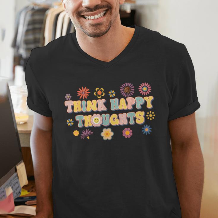 Think Happy Thoughts Teens Spring Positive Message Teachers For Men Women Girls Kids Men's V-Neck T-Shirt, funny gift