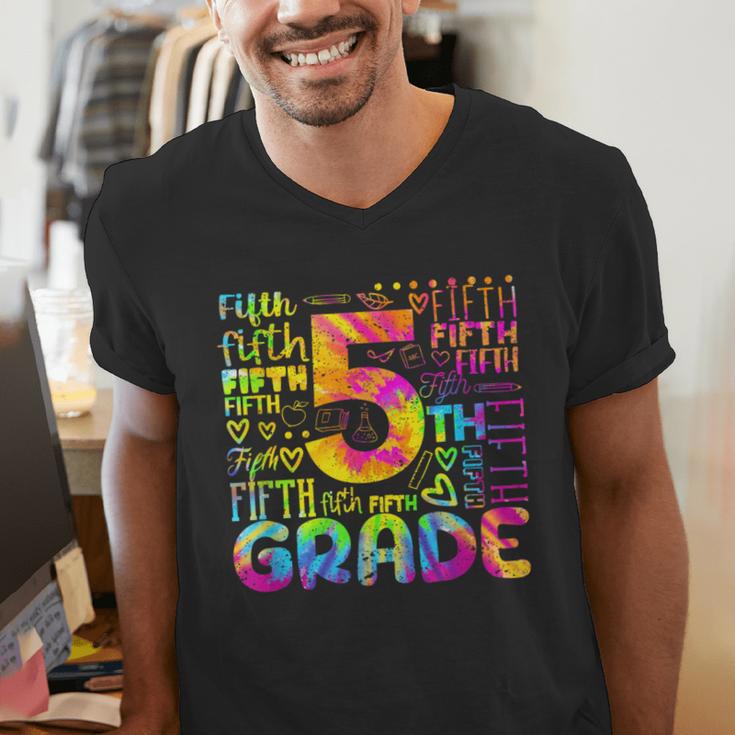 Tie Dye 5th Grade Typography Team Fifth Grade Teacher For Men Women Girls Kids Men's V-Neck T-Shirt, funny gift