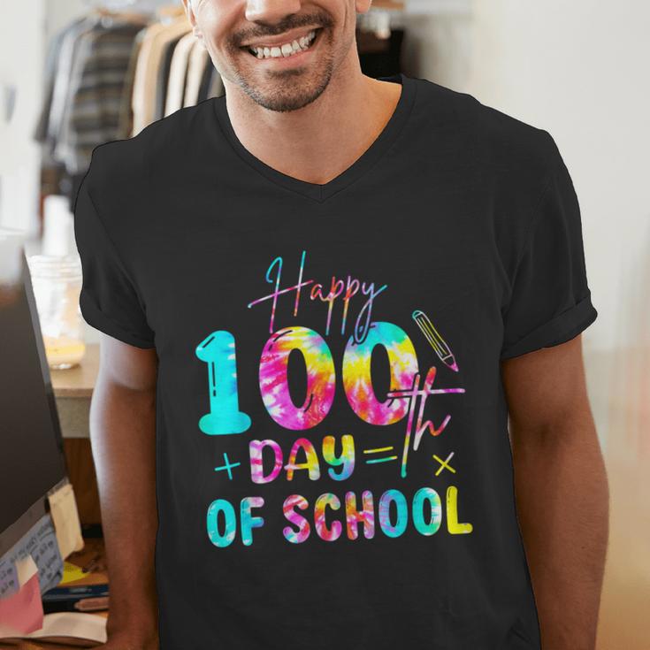 Tie Dye Happy 100th Day Of School Teacher Student 100 Days Men's V-Neck T-Shirt, funny gift