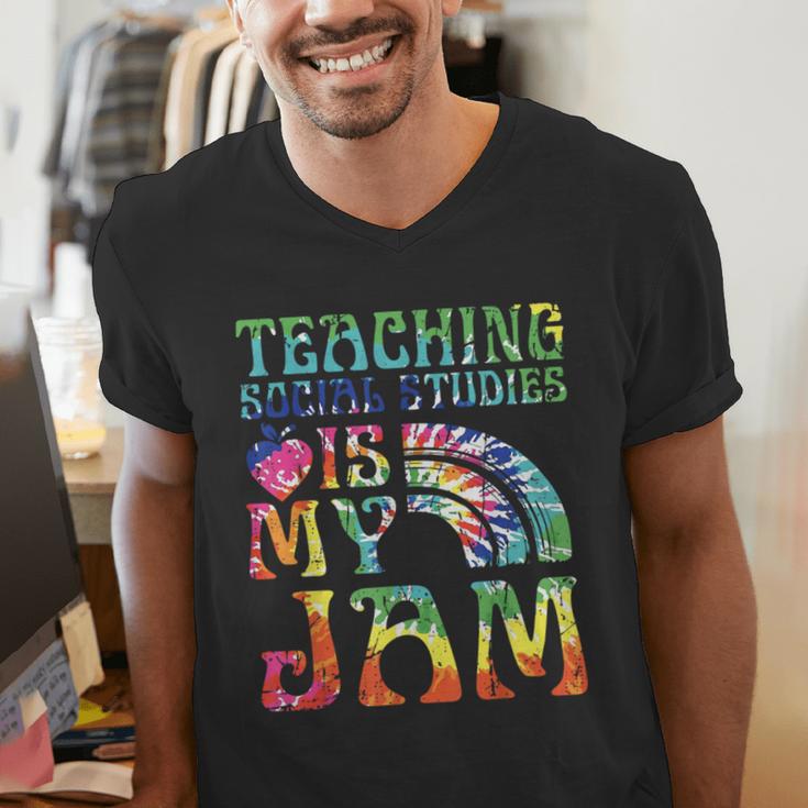 Tie Dye Teaching Social Studies Is My Jam Sunglasses Teacher Men's V-Neck T-Shirt, funny gift