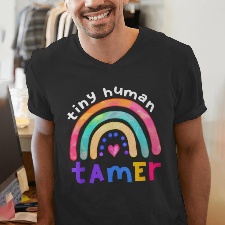 Tiny Human Tamer Watercolor Rainbow Daycare Teacher Men's V-Neck T-Shirt, funny gift Tiny Human Tamer Watercolor Rainbow Daycare Teacher Men's V-Neck T-Shirt, funny gift