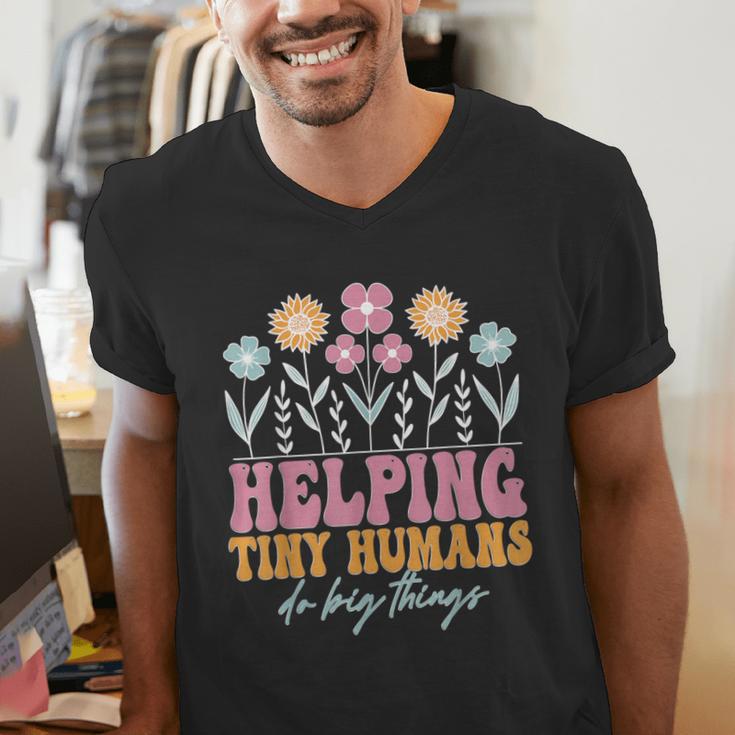 Tiny People Help Do Big Things Nursery Teacher Men's V-Neck T-Shirt, funny gift