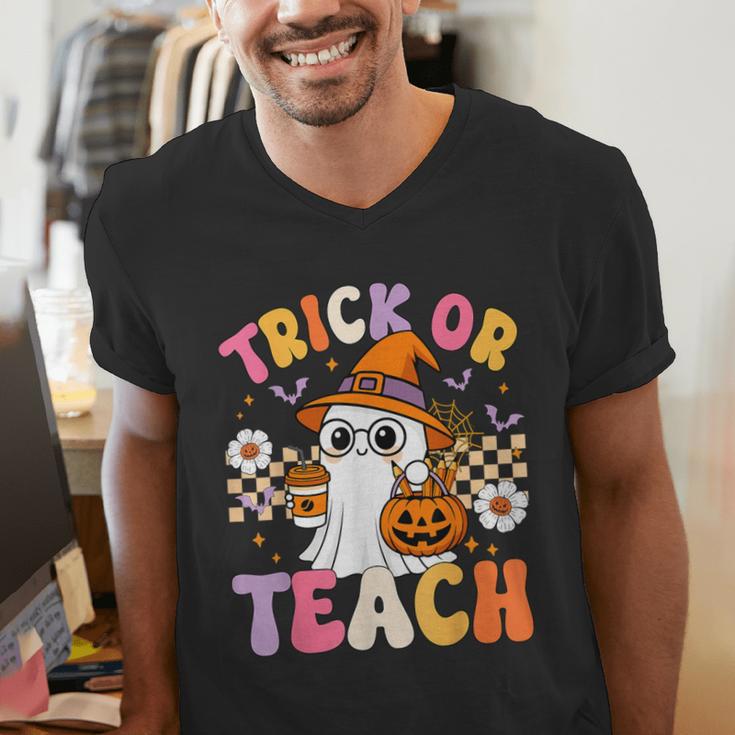 Trick Or Teach Cute Ghost Coffee Pumpkins Halloween Teacher Men's V-Neck T-Shirt, funny gift Trick Or Teach Cute Ghost Coffee Pumpkins Halloween Teacher Men's V-Neck T-Shirt, funny gift