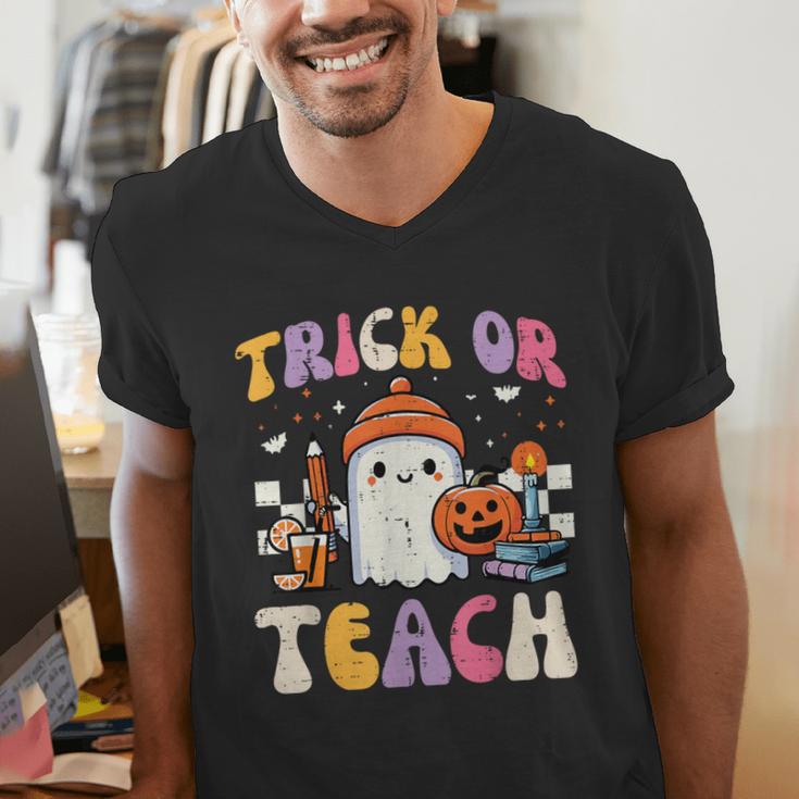 Trick Or Teach Ghost Teacher School Halloween Men Women Men's V-Neck T-Shirt, funny gift