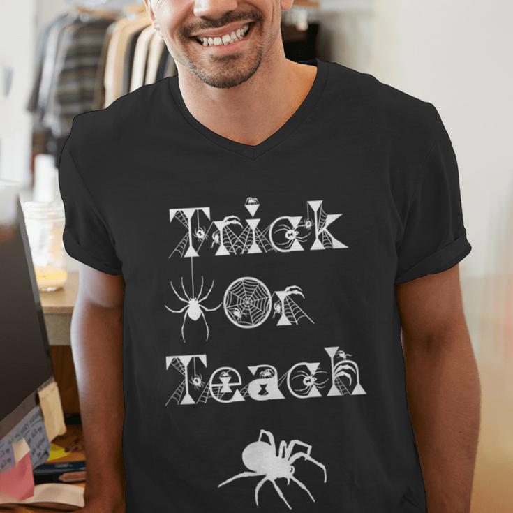 Trick Or Teach Halloween Teacher Shirt Teaching Spider Tee For Men Women Kids Men's V-Neck T-Shirt, funny gift