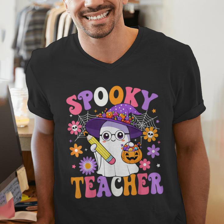 Trick Or Teach Spooky Teacher Ghost Halloween Teacher Men's V-Neck T-Shirt, funny gift