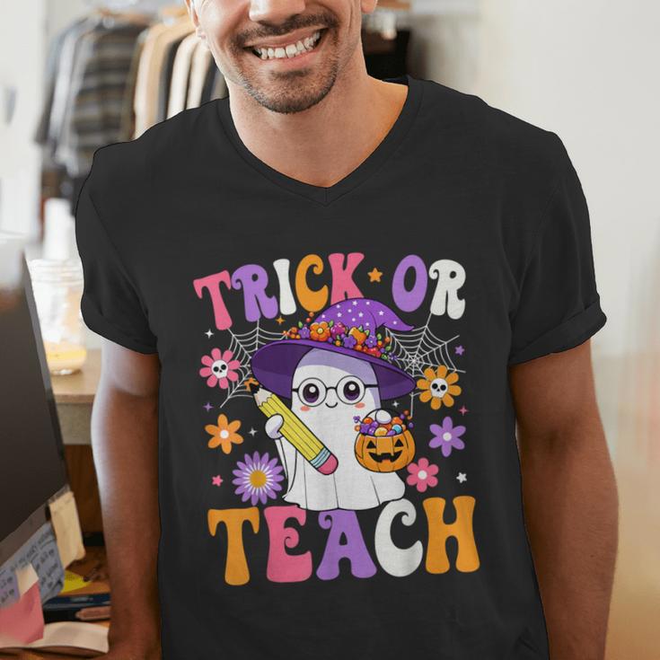 Trick Or Teach Teacher Ghost Teaching Fun Halloween Teacher Men's V-Neck T-Shirt, funny gift Trick Or Teach Teacher Ghost Teaching Fun Halloween Teacher Men's V-Neck T-Shirt, funny gift