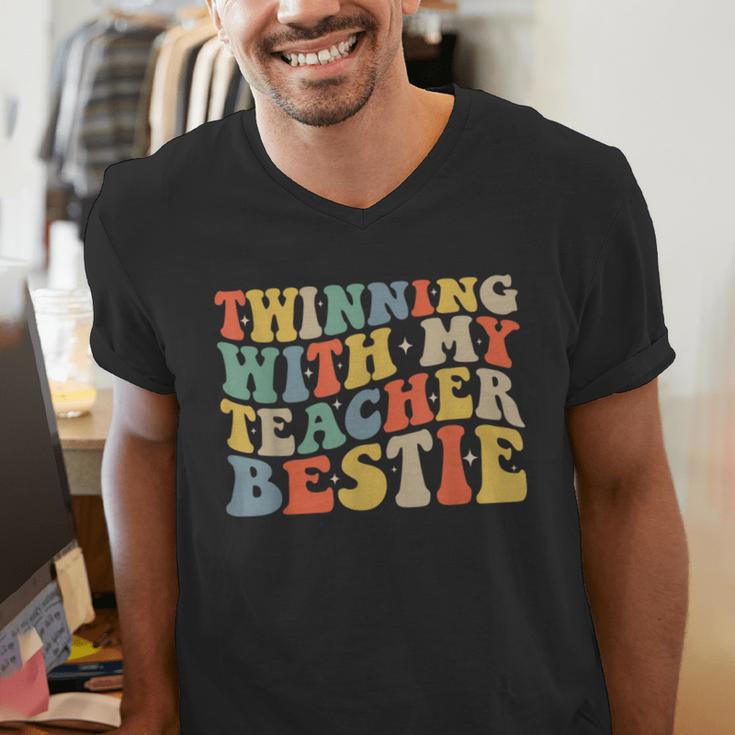 Twin Day Friends Teacher Twinning With My Bestie Matching Men's V-Neck T-Shirt, funny gift Twin Day Friends Teacher Twinning With My Bestie Matching Men's V-Neck T-Shirt, funny gift