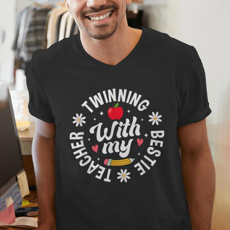 Twin Day Teacher Twinning With My Bestie Matching For Men Women Men's V-Neck T-Shirt, funny gift Twin Day Teacher Twinning With My Bestie Matching For Men Women Men's V-Neck T-Shirt, funny gift